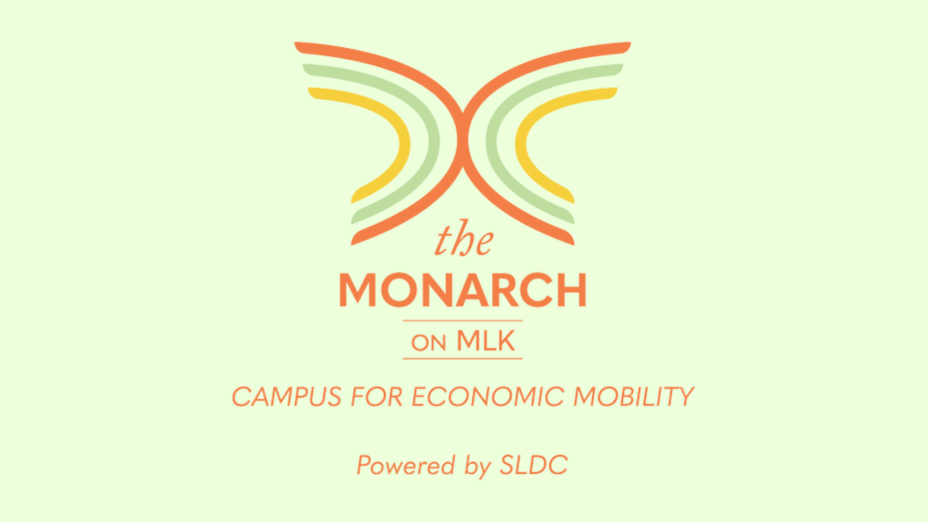 The Monarch logo on a light green background