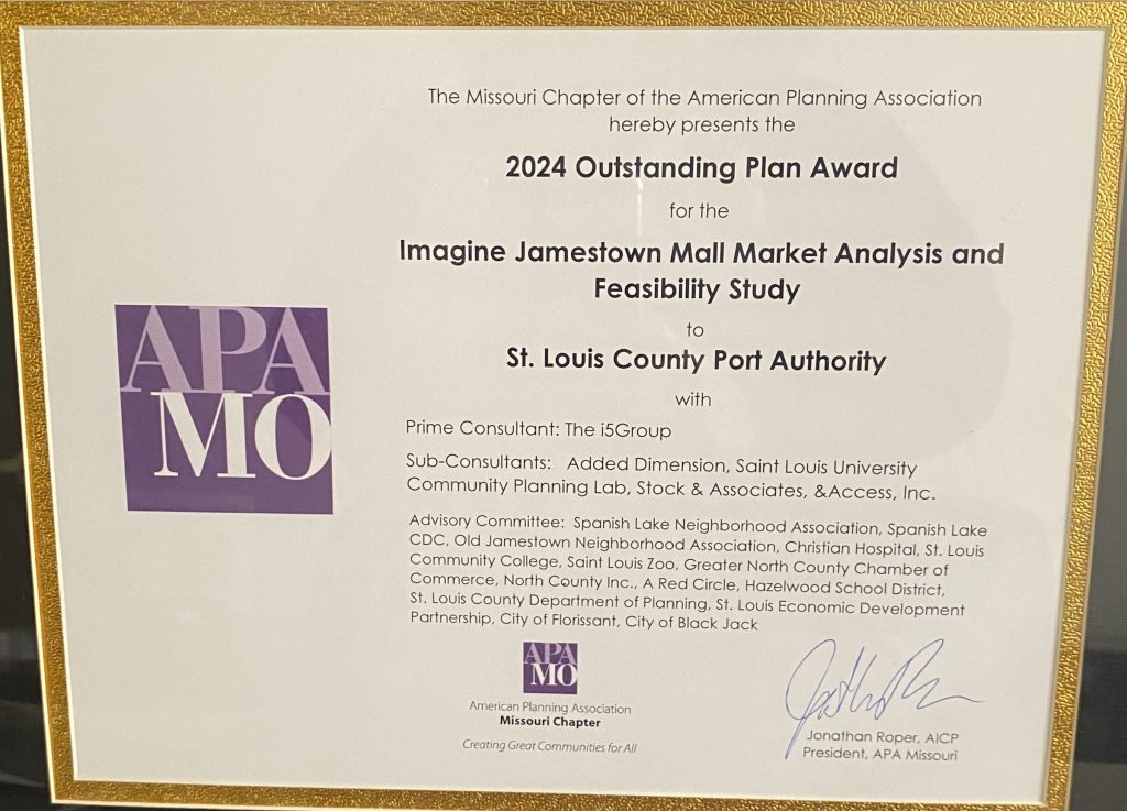 Picture of framed award from APA MO