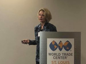 Jane Sorensen, VP of RAM International, presents at WTC's Engage In Trade speaker series.
