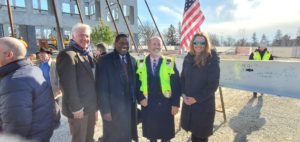 Jason Archer, STL Partnership Vice President Business Development, STL Partnership CEO and President Rodney Crim, Larry Chapman, CEO of Seneca Commercial Real Estate and Michelle Stuckey, STL Partnership Vice President Business Development at the Topping Out Event for Benson Hill on Dec. 10th.