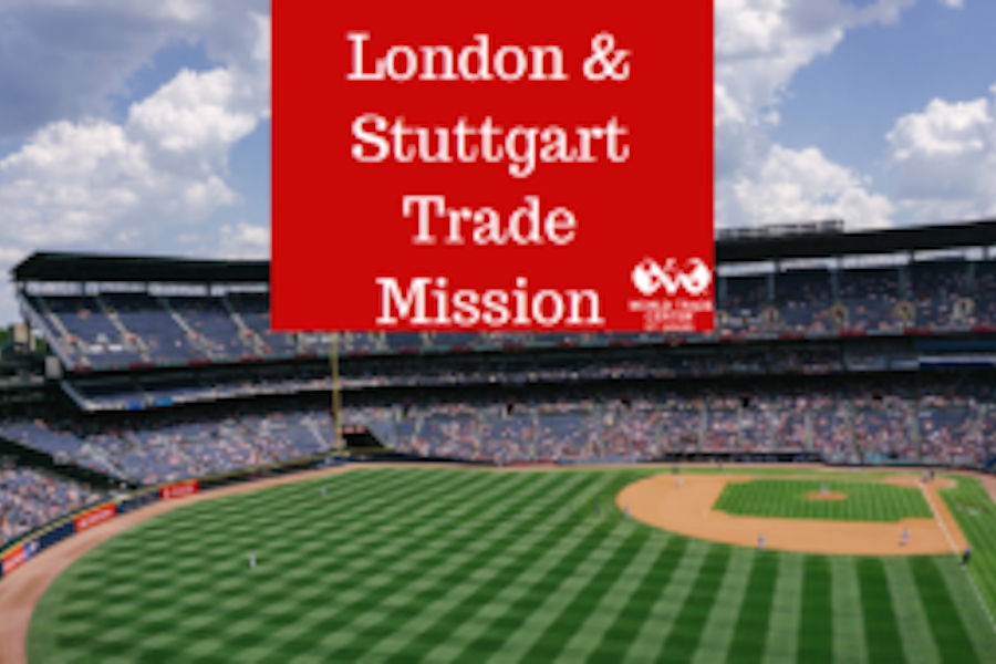 Image of a baseball stadium that says London and Stuttgart Trade mission