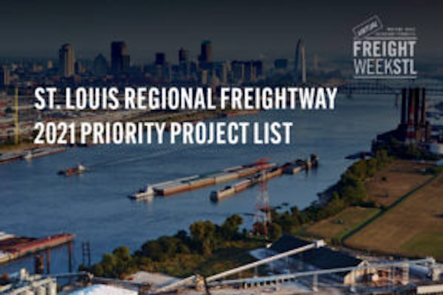 Image of the Mississippi river that says St. Louis Regional Freightway 2021 Priority Project List