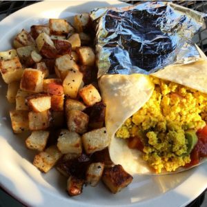 Vegan breakfast burrito and home style potatoes 