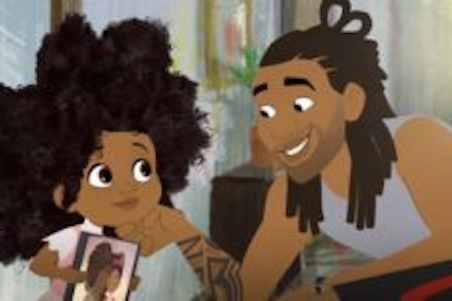 Photo from the animated series Hair Love of a father and daughter