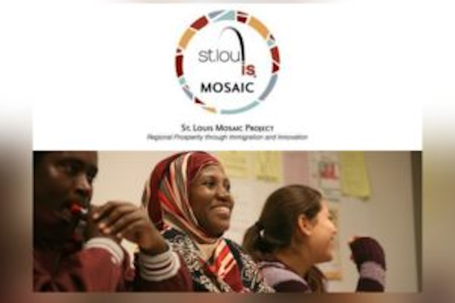 STL Mosaic project logo and an image of diverse people