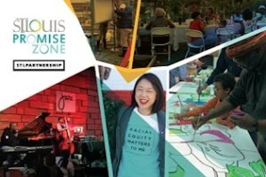 St. Louis Promise Zone logo with a collage of photos from around STL