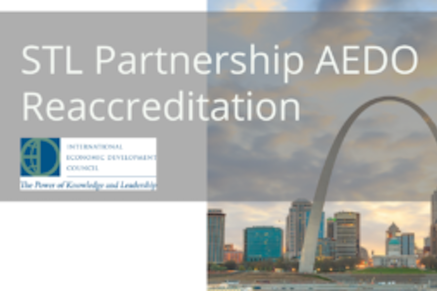 STL skyline that reads STL Partnership AEDO Reaccreditation