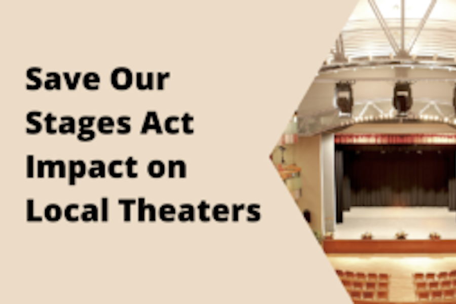 Image of a stage that says Save our stages impact on local theaters