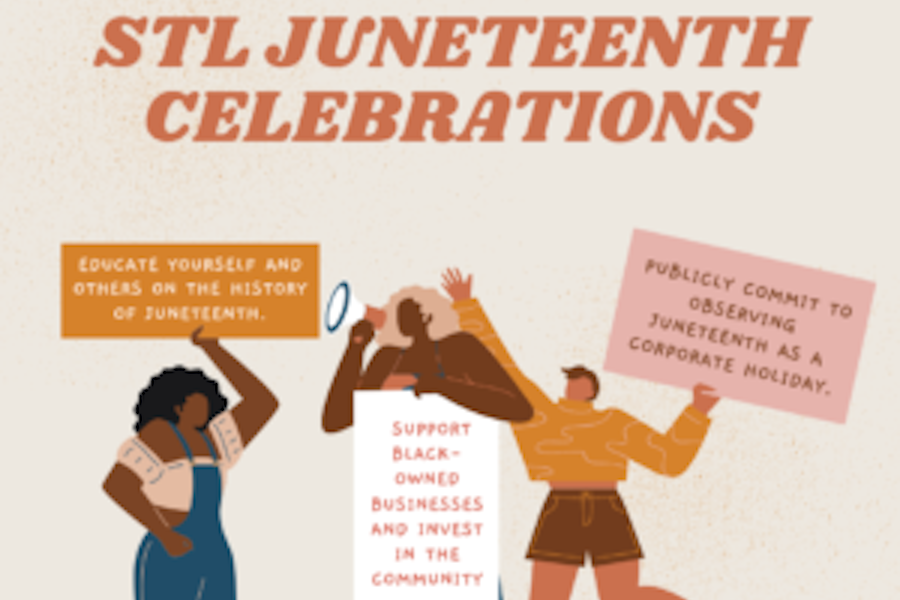 STL Juneteenth Celebrations with illustrations of people holding signs