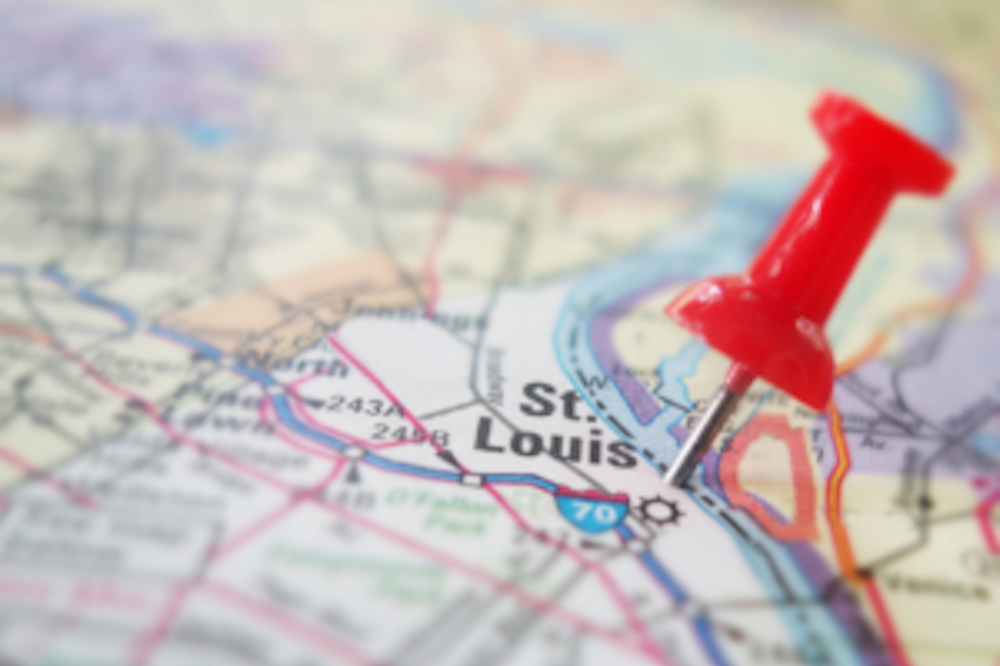 Image of a tac on a map of St. Louis