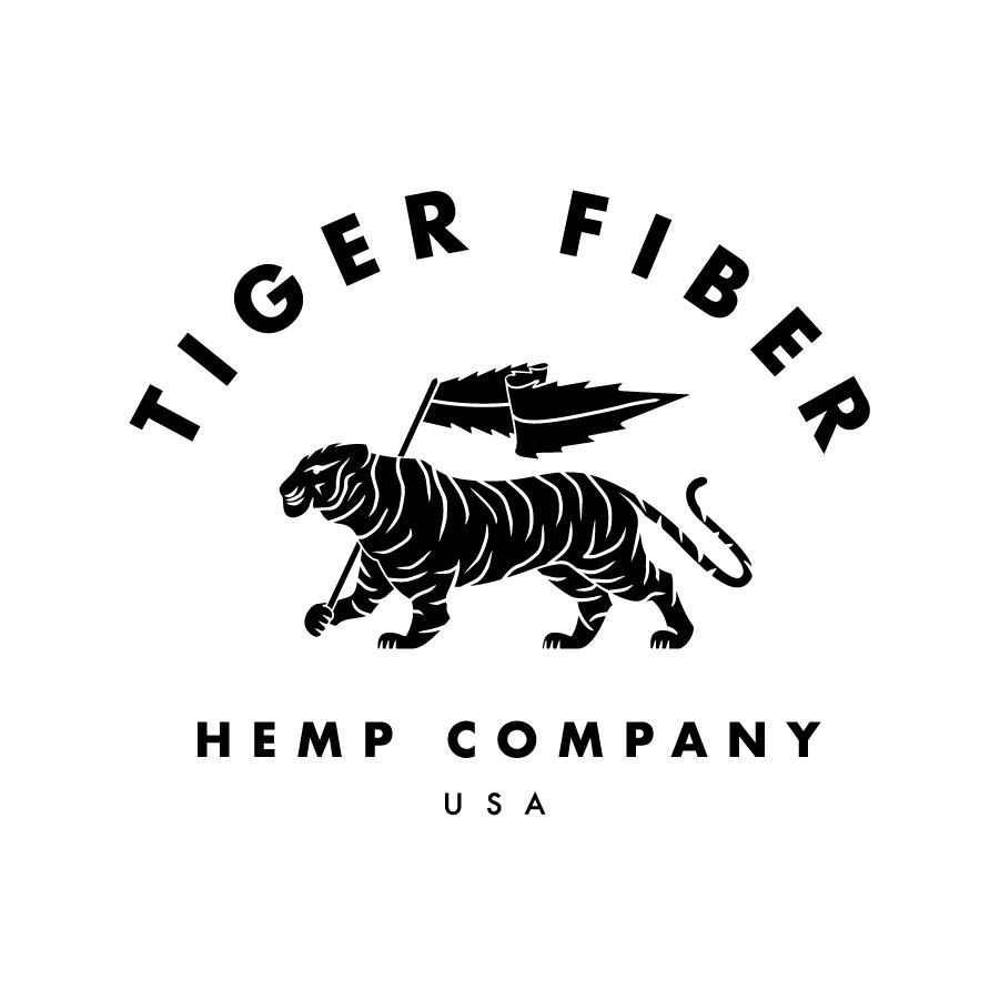 Tiger Fiber logo. Text underneath reads, "Hemp company, USA."
