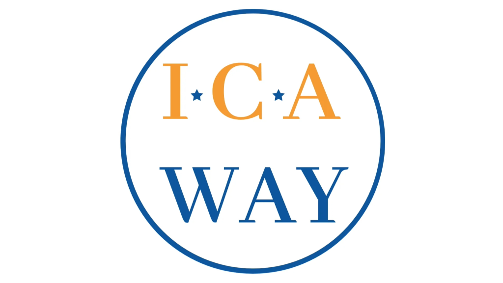 Round Logo of ICA Way in blue and yellow