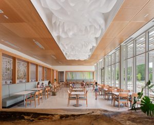 indoor shot of a restaurant with a lot of natural lighting 