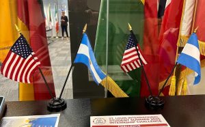 small flags on table