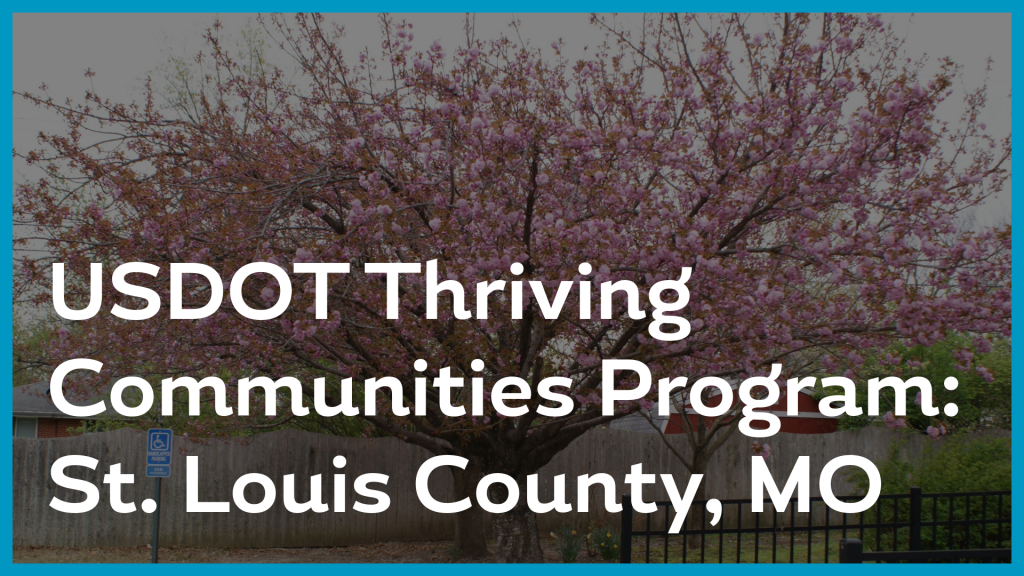 picture of tree with blue outline with the words "USDOT Thriving Communities Program: St. Louis County, MO"