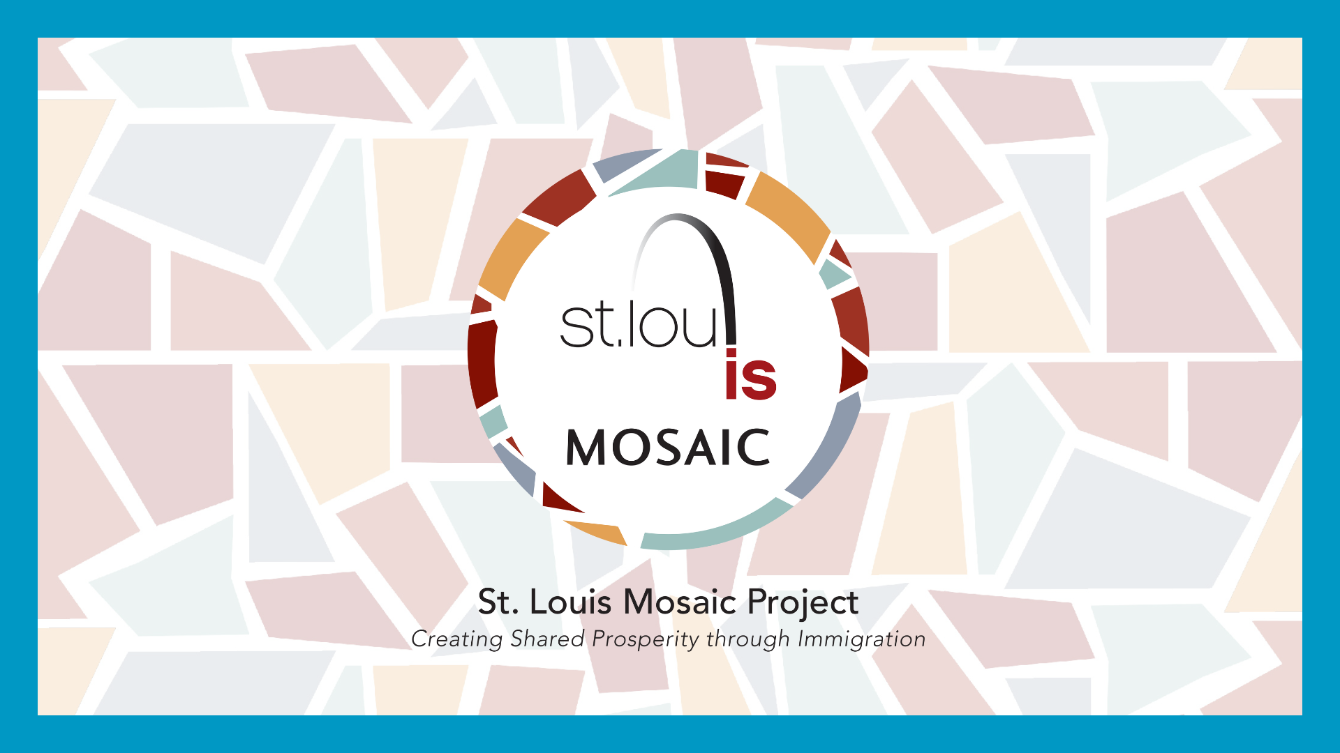 mosaic logo surrounded by blue rectangle