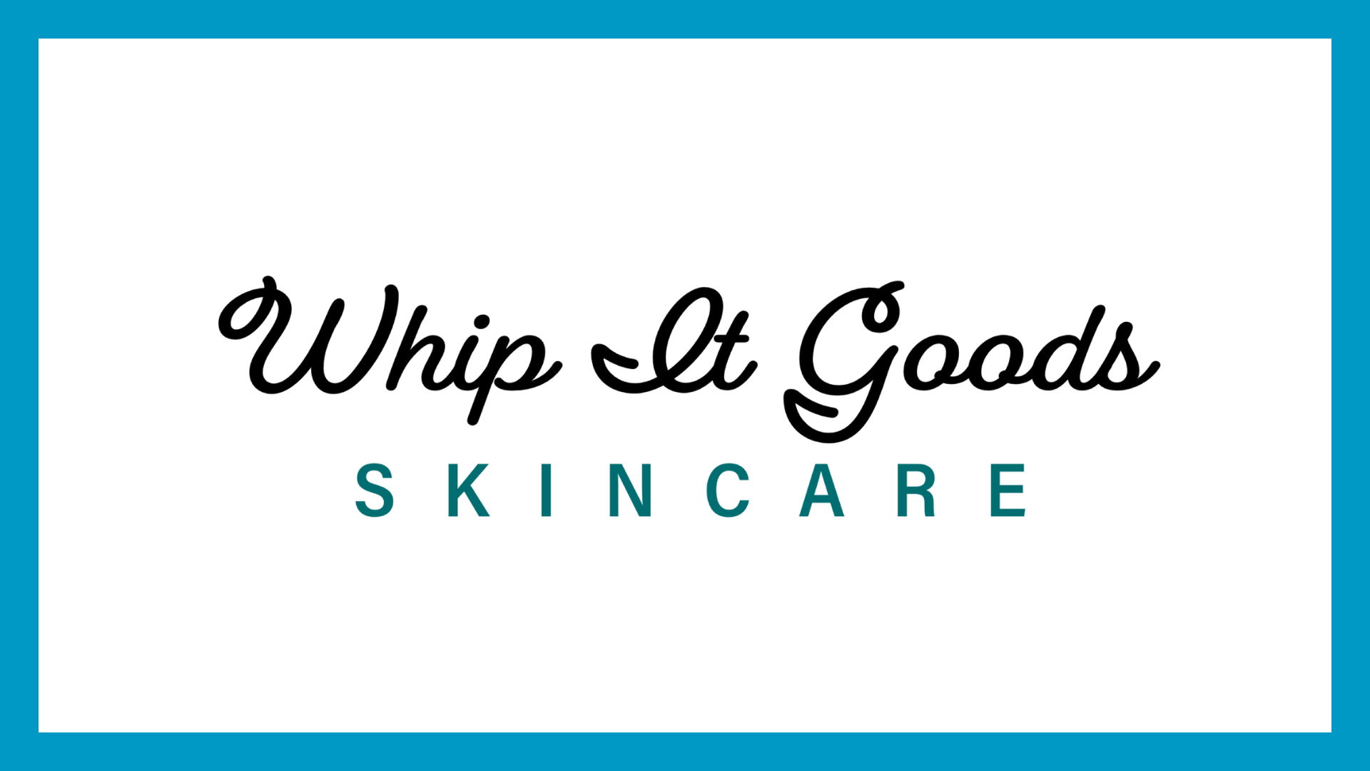logo for whip it goods skincare surrounded by blue border