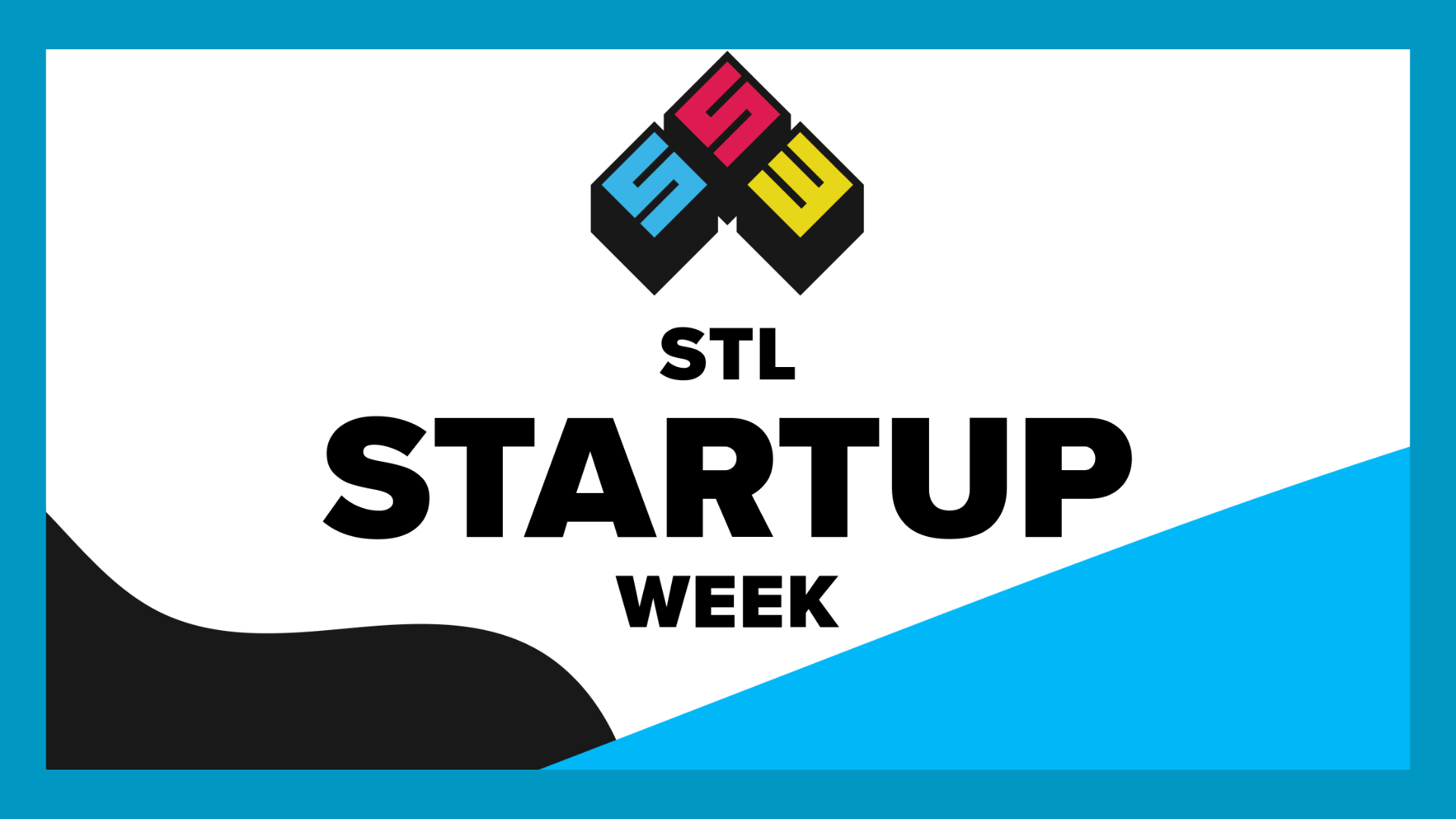 STL Startup Week logo with a blue and black backsplash and a blue border