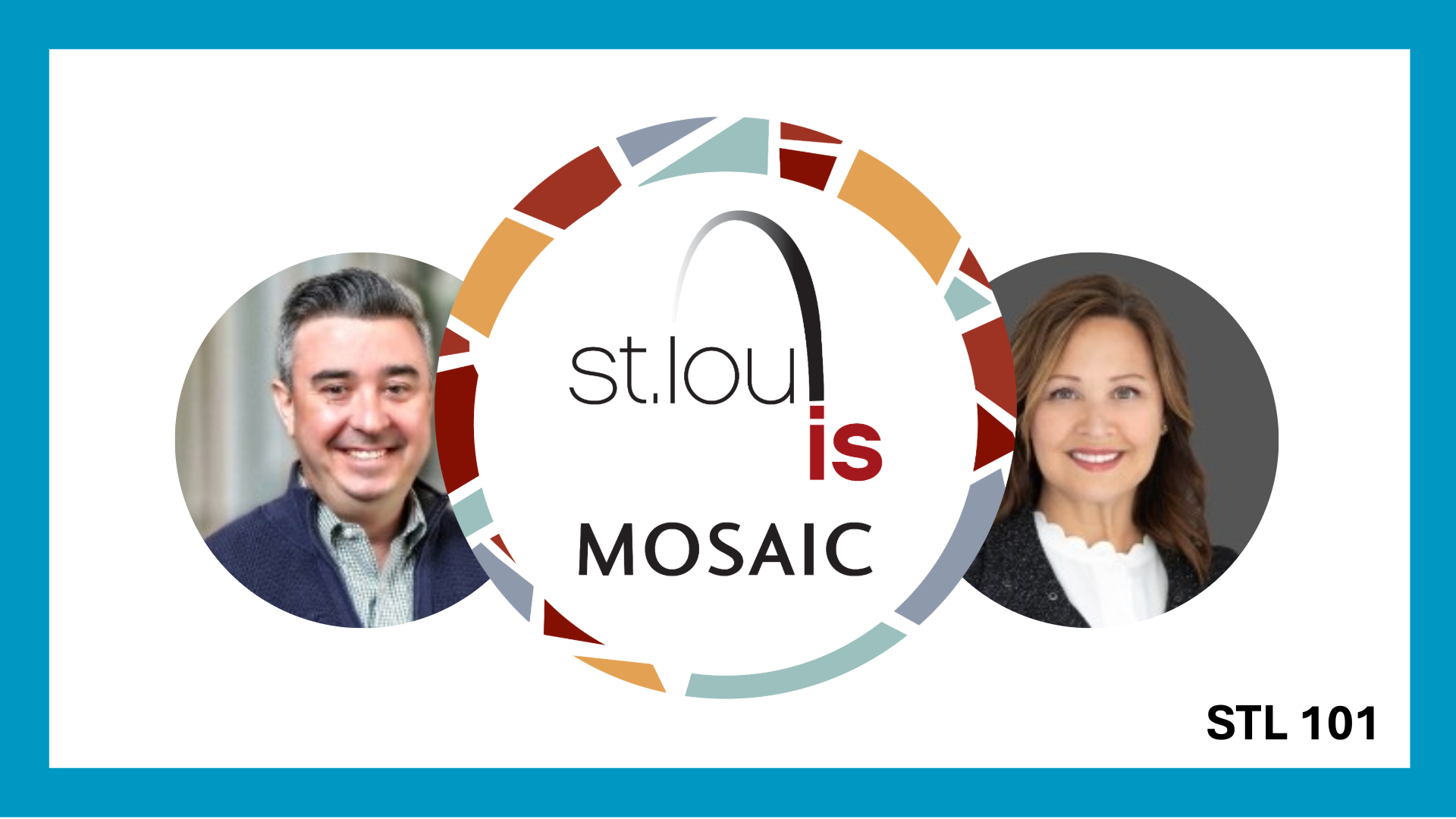 Headshot of Hamilton and Sierra with Mosaic Project logo in the center.