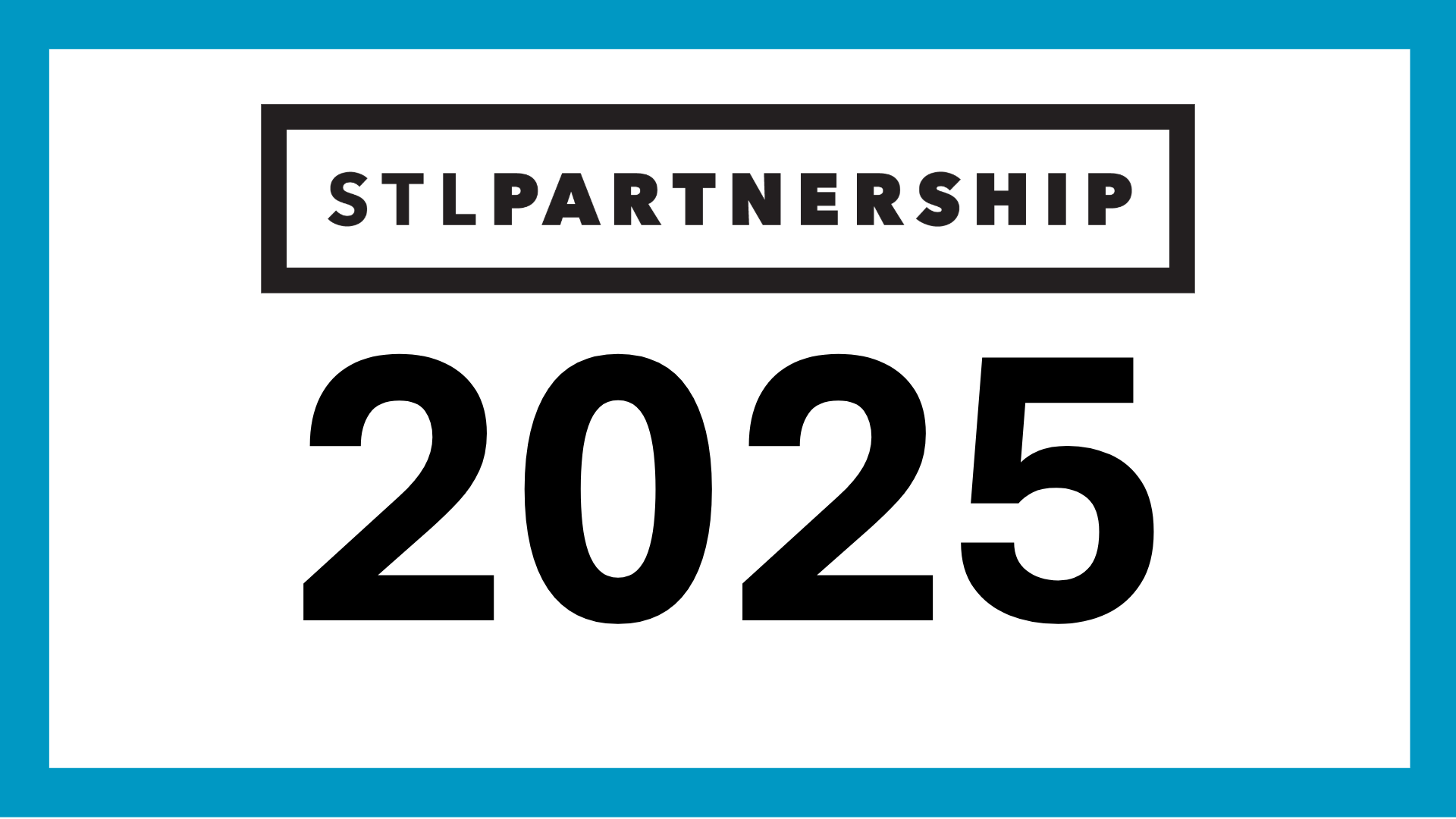 blue border around stl partnership logo and the number 2025 in bold