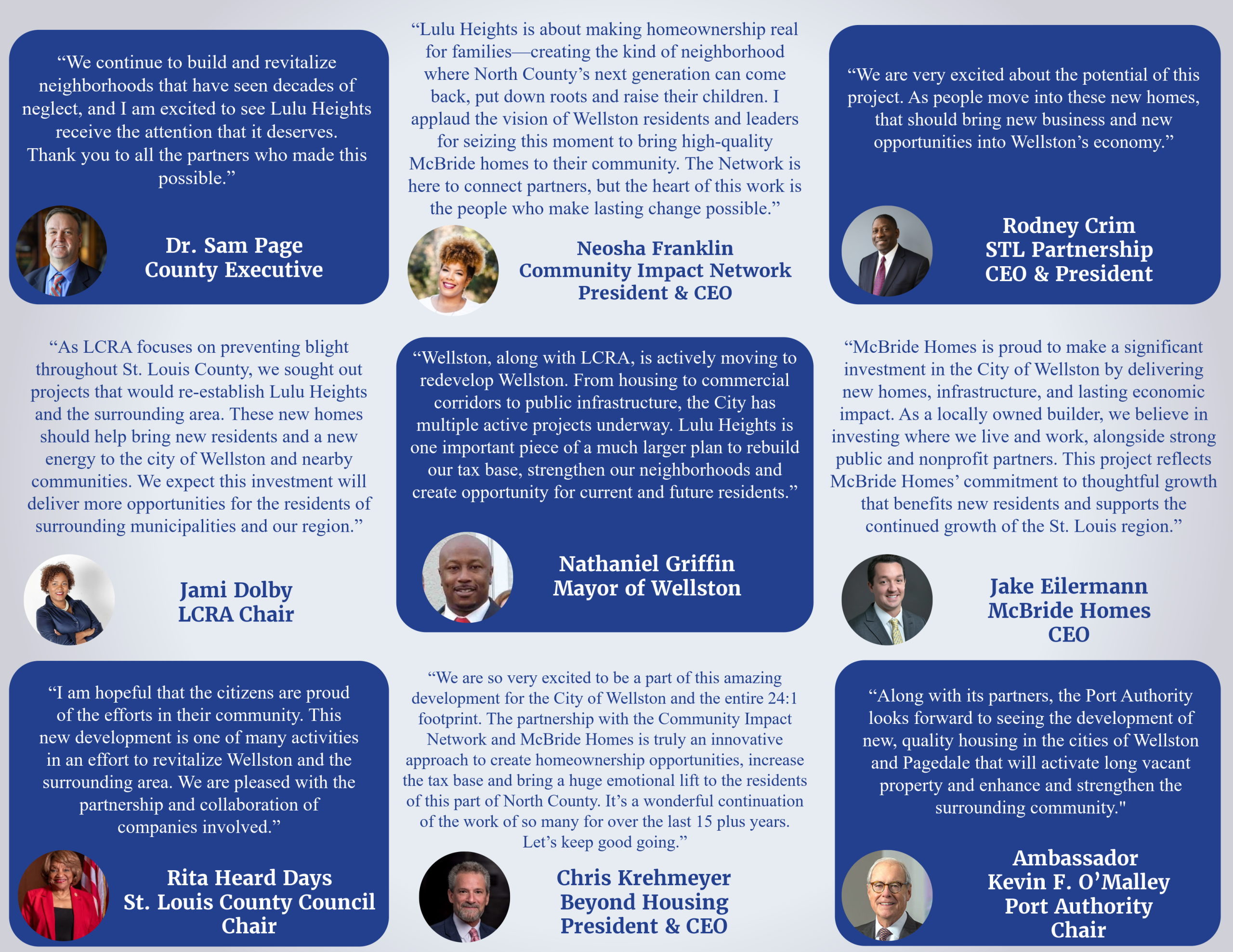 Graphic with quotes, headshots, and titles of 9 officials 