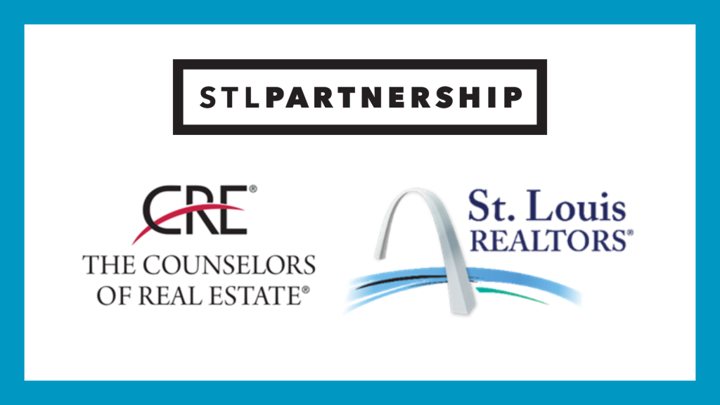 blue border surrounds the CRE, STL Partnership, and St. Louis Realtors logos