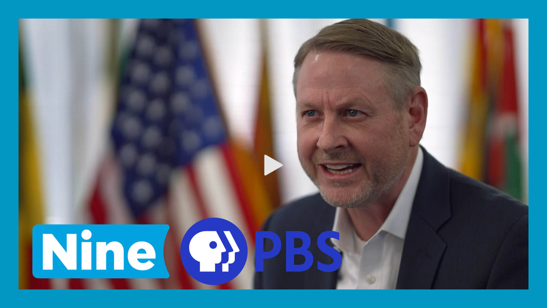 image of tim nowak with a play button overimposed as well as the nine pbs logo. Blue border surrounding image