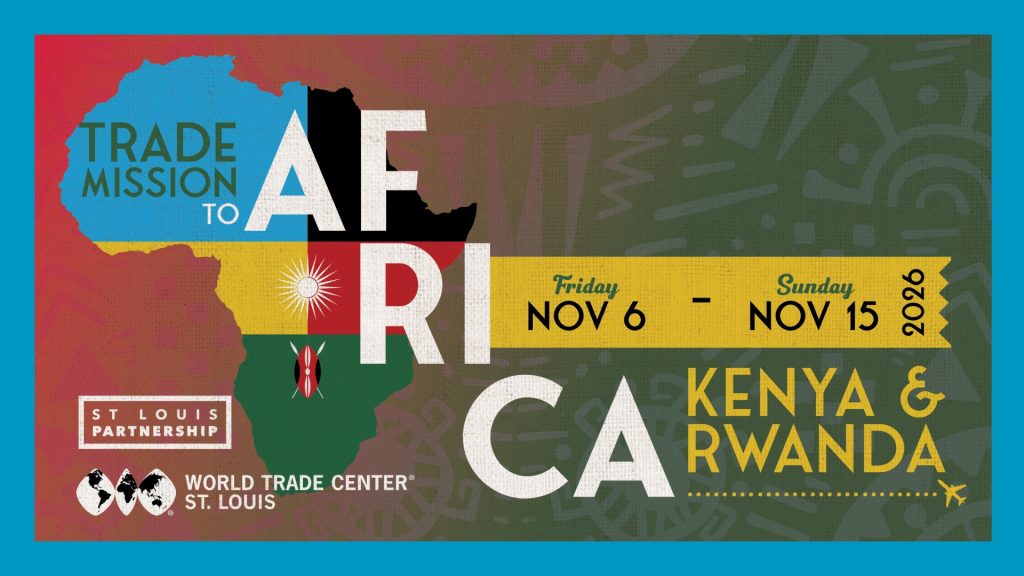 Kenya and Rwanda Africa trade mission graphic with blue border surrounding it