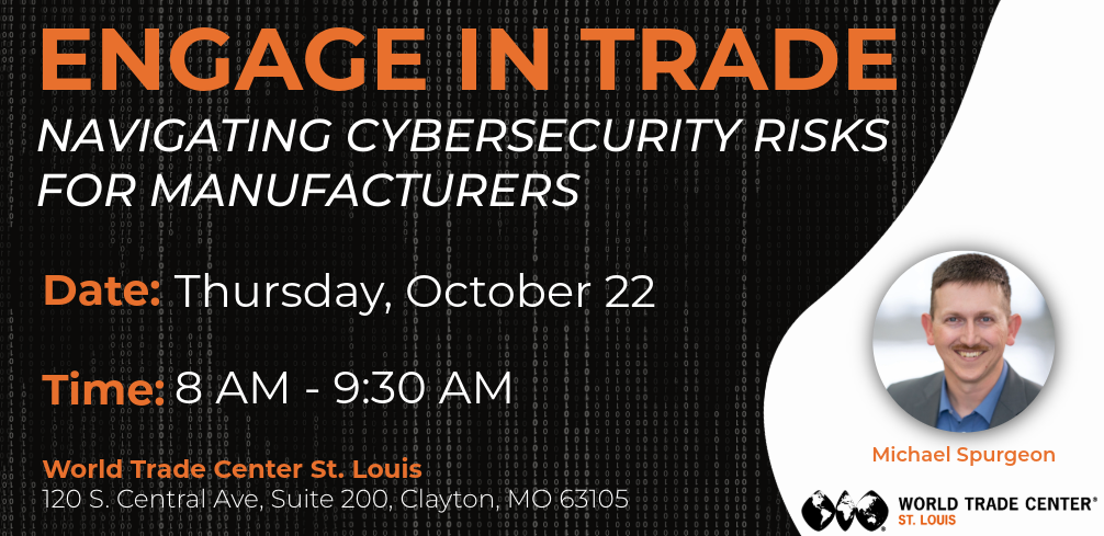 Engage in trade October event info graphic with Michael headshot